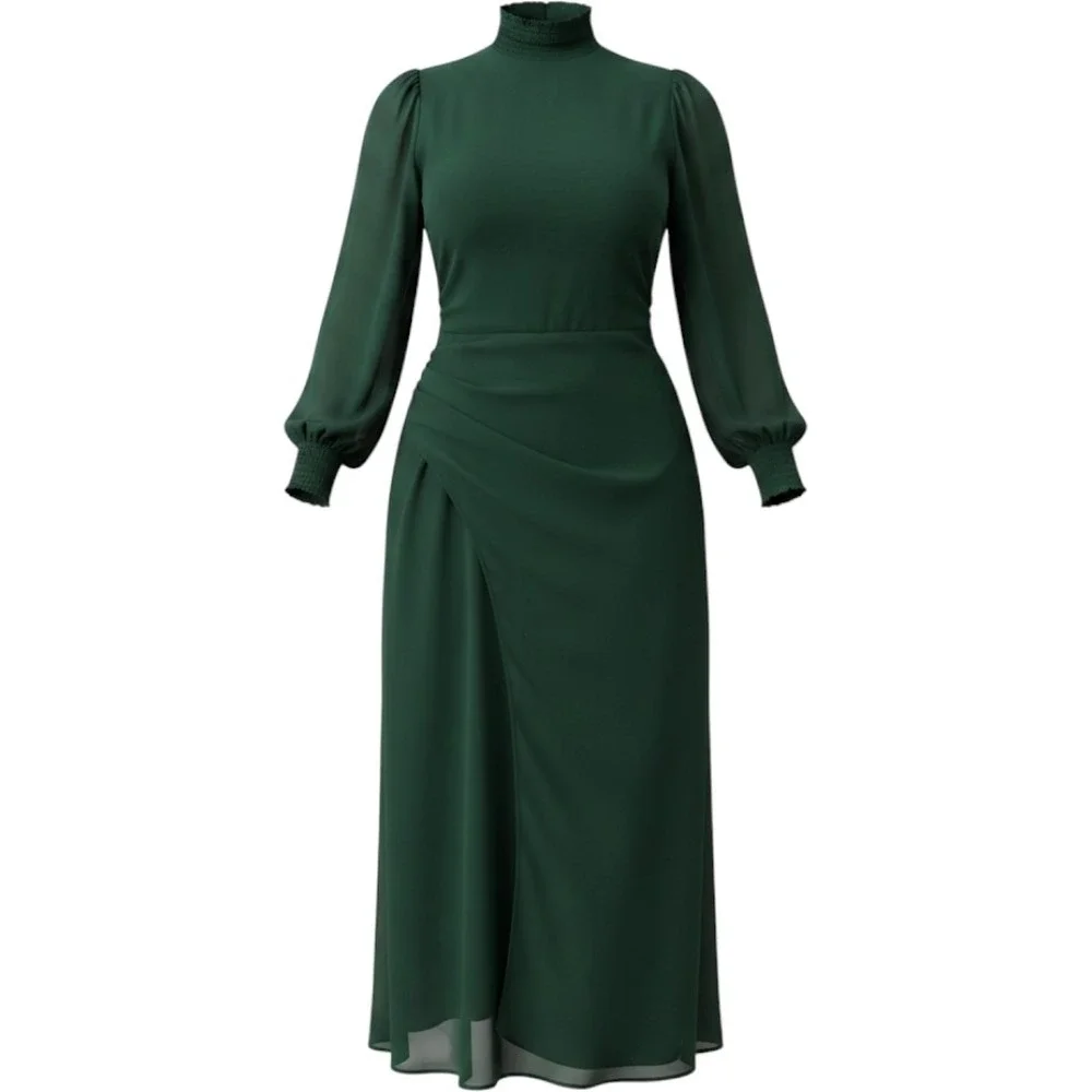 Reformation Aude High Neck Midi Dress Forest Green Sleeve Womens 18 NWT Classy - Picture 7 of 7